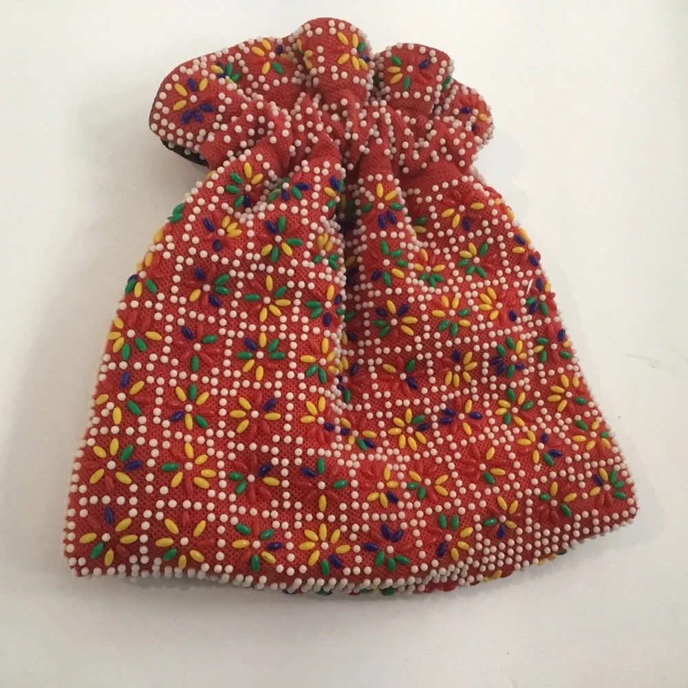 Hippie purse. Reversible beaded Drawstring . Vintage